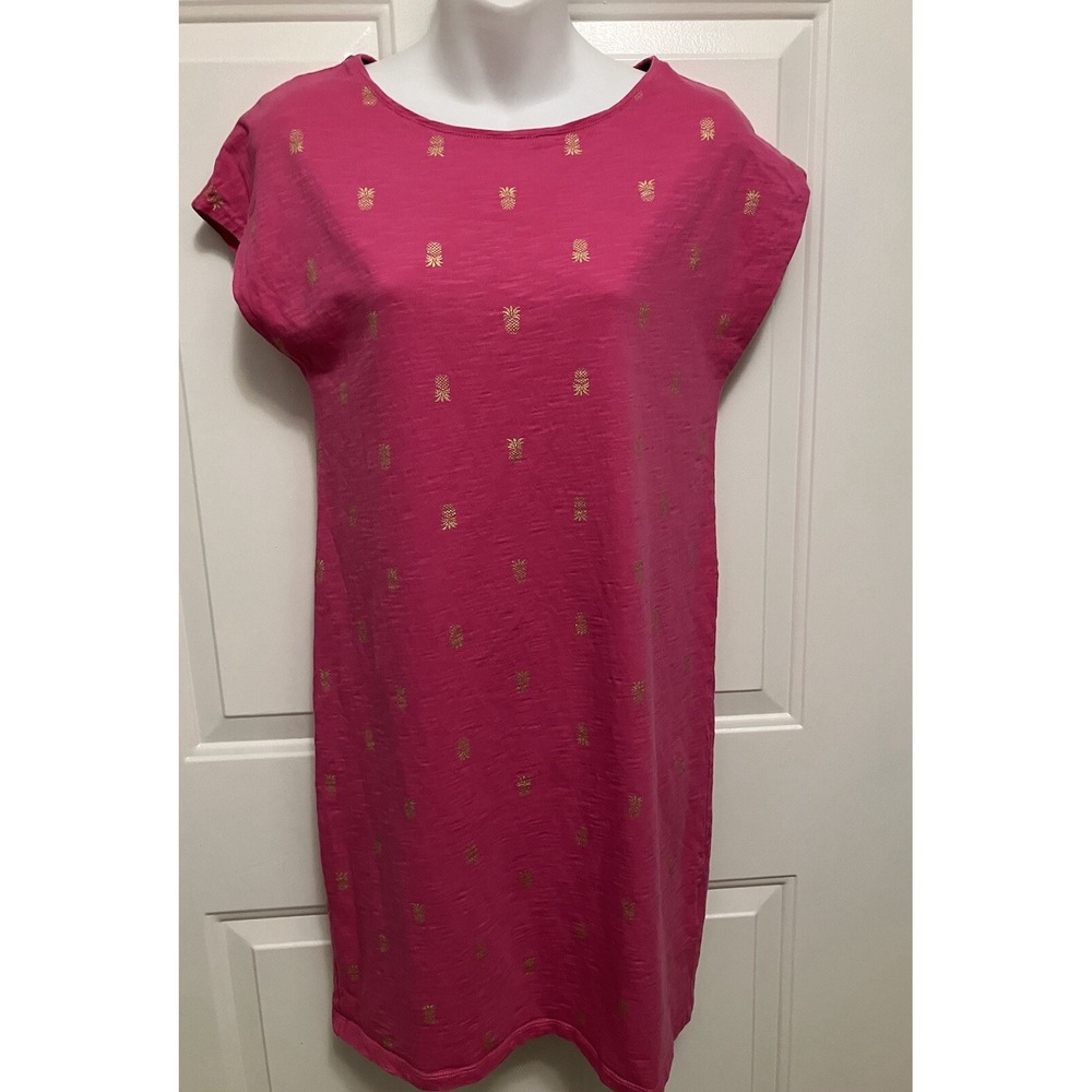Boden Paulina T Shirt Dress Pink Pineapples Gold Foil‎ Size 4 4R Women's